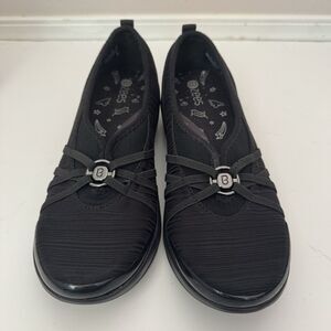 Bzees Rosie Shoes Womens 10 Black Fabric Slip On Casual Comfort Wedge Shoes